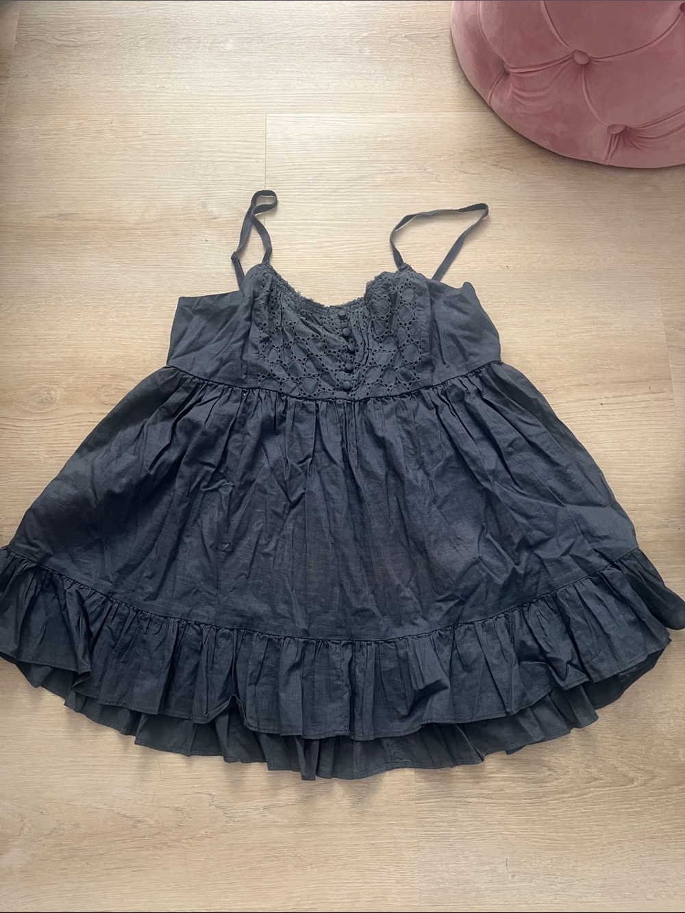 Dark Grey BCBG  Ruffle Tiered Sleeveless top.